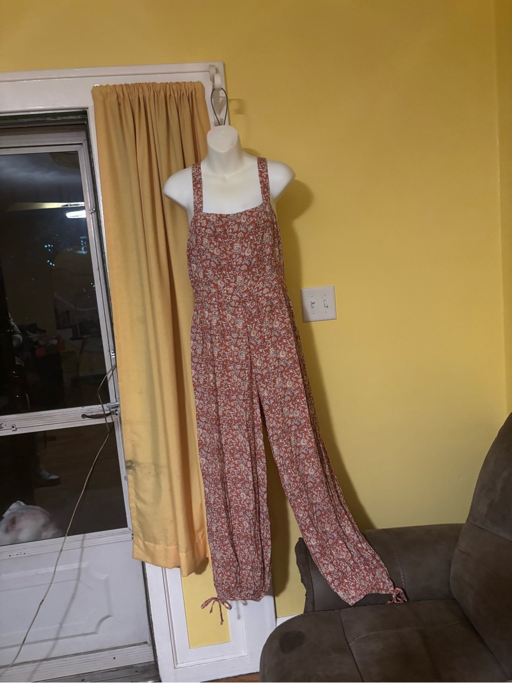 Universal Thread Rust Floral Tie-Ankle Jumpsuit